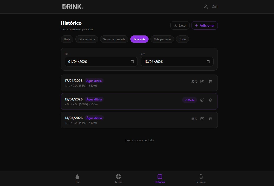 Drink More app histórico de consumo